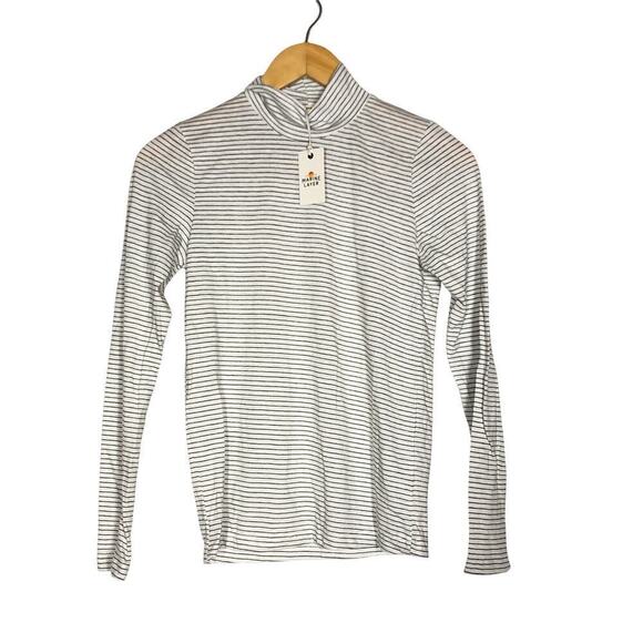Marine Layer Lynn Top Striped Long Sleeve Turtleneck Natural Black Stripe NWT XS - Picture 3 of 8